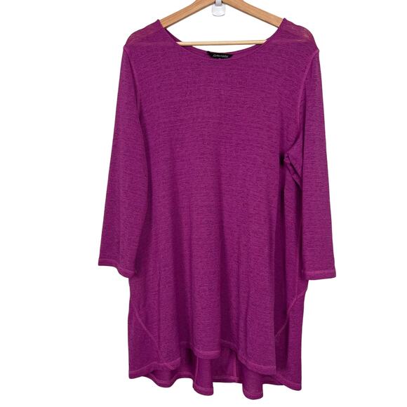 John Mark Womens XL Magenta Tunic Dress Sheer Knit 3/4 Sleeve Button Back Detail - Picture 1 of 12